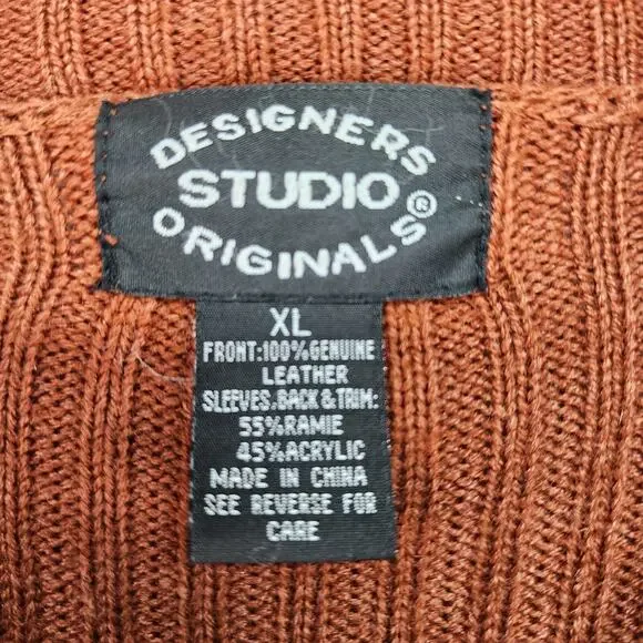 VTG Designer Studio Original XLARGE Sweater Leather Suede Jacket Brown Patchwork - Picture 15 of 16